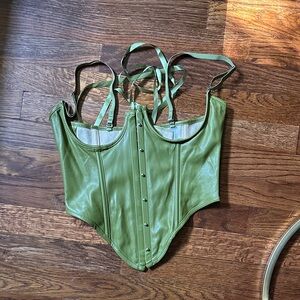 Green Leather Corset Top (ren faire, medieval outfit, cosplay)